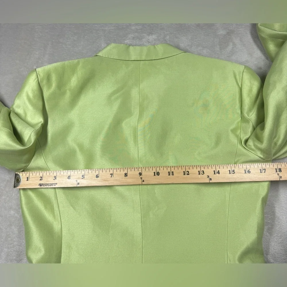 Rare Vintage Gemma Kahng New York Green Silk Cotton Blend Blazer Skirt Set 8